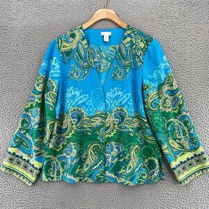 Chico's Vibrant Blue and Green Paisley Blazer
